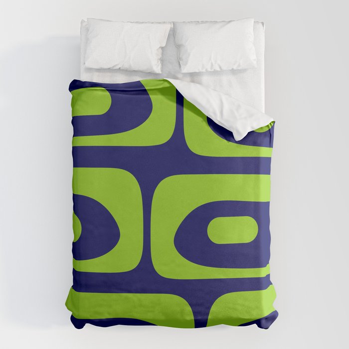 Mid Century Modern Piquet Abstract Pattern in Lime Green and Bright Navy Blue Duvet Cover Gallery Image 6