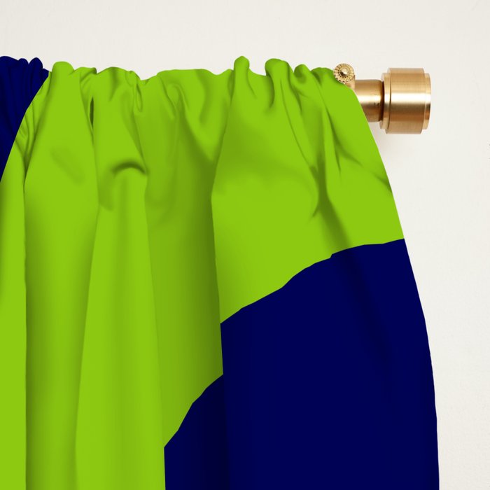 Mid Century Modern Piquet Abstract Pattern in Lime Green and Bright Navy Blue Window Curtain Gallery Image 2