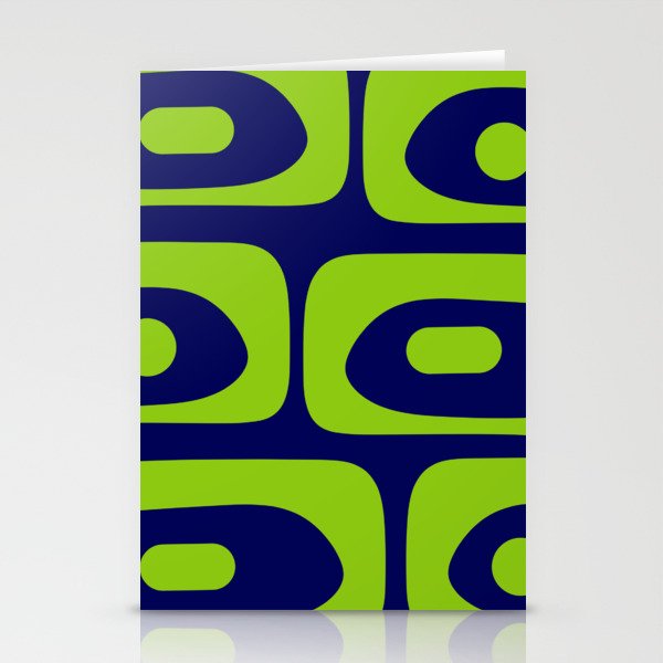 Mid Century Modern Piquet Abstract Pattern in Lime Green and Bright Navy Blue Stationery Card Gallery Image 1