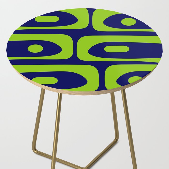 Mid Century Modern Piquet Abstract Pattern in Lime Green and Bright Navy Blue Side Table Gallery Image 2