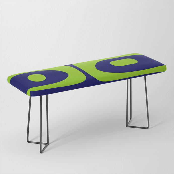 Mid Century Modern Piquet Abstract Pattern in Lime Green and Bright Navy Blue Bench Gallery Image 1