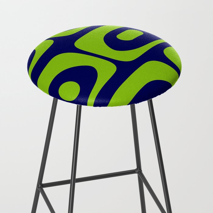 Mid Century Modern Piquet Abstract Pattern in Lime Green and Bright Navy Blue Stool Gallery Image 2