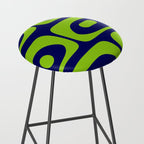 Mid Century Modern Piquet Abstract Pattern in Lime Green and Bright Navy Blue Stool Gallery Image 2