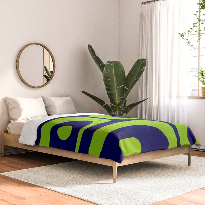 Mid Century Modern Piquet Abstract Pattern in Lime Green and Bright Navy Blue Comforter Gallery Image 2