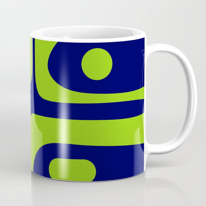 Mid Century Modern Piquet Abstract Pattern in Lime Green and Bright Navy Blue Coffee Mug Gallery Image 1