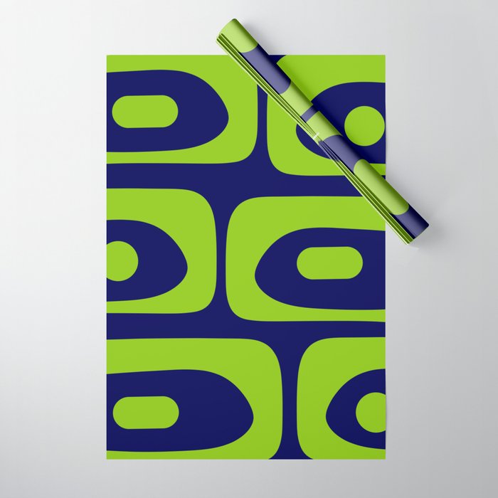 Mid Century Modern Piquet Abstract Pattern in Lime Green and Bright Navy Blue Wrapping Paper Gallery Image 1