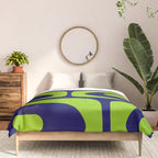 Mid Century Modern Piquet Abstract Pattern in Lime Green and Bright Navy Blue Comforter Gallery Image 3