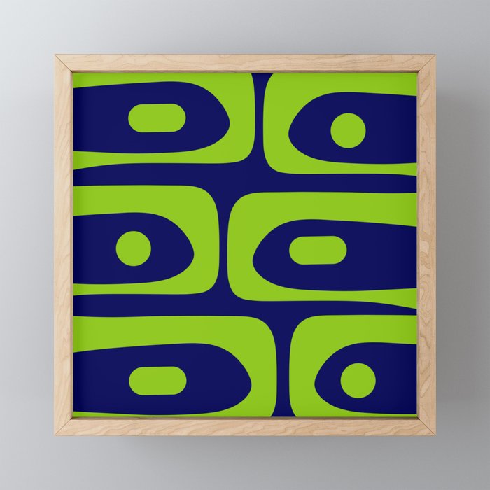 Mid Century Modern Piquet Abstract Pattern in Lime Green and Bright Navy Blue Mini Art Print Gallery Image 1