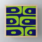 Mid Century Modern Piquet Abstract Pattern in Lime Green and Bright Navy Blue Mini Art Print Gallery Image 1