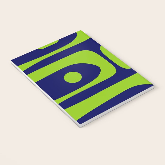 Mid Century Modern Piquet Abstract Pattern in Lime Green and Bright Navy Blue Notebook Gallery Image 3