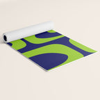 Mid Century Modern Piquet Abstract Pattern in Lime Green and Bright Navy Blue Yoga Mat Gallery Image 2