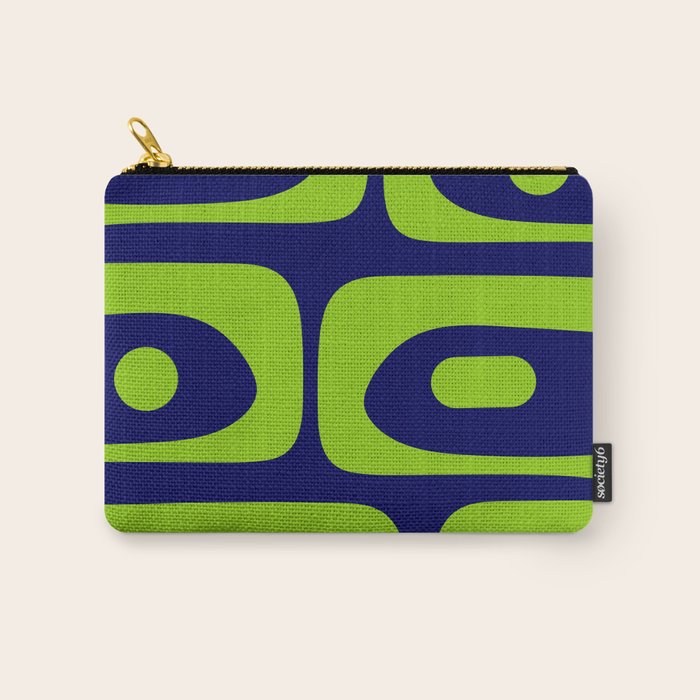 Mid Century Modern Piquet Abstract Pattern in Lime Green and Bright Navy Blue Carry All Pouch Gallery Image 1