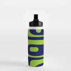 Mid Century Modern Piquet Abstract Pattern in Lime Green and Bright Navy Blue Water Bottle Gallery Image 2