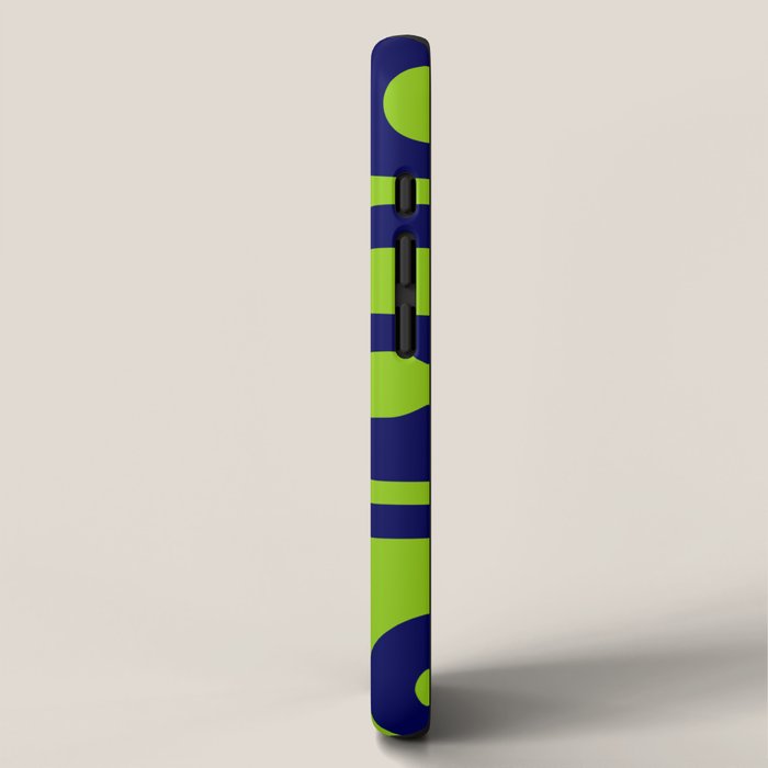 Mid Century Modern Piquet Abstract Pattern in Lime Green and Bright Navy Blue iPhone Case Gallery Image 2