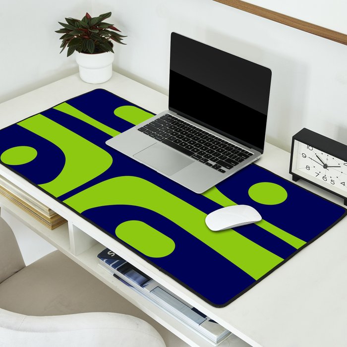Mid Century Modern Piquet Abstract Pattern in Lime Green and Bright Navy Blue Desk Mat Gallery Image 2