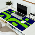 Mid Century Modern Piquet Abstract Pattern in Lime Green and Bright Navy Blue Desk Mat Gallery Image 2