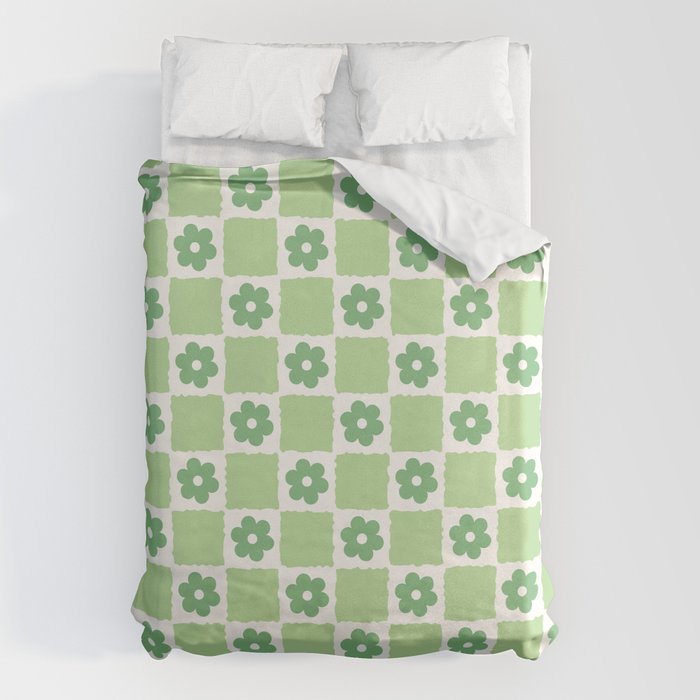 Flower Check in Forest Green Pattern Duvet Cover Gallery Image 6
