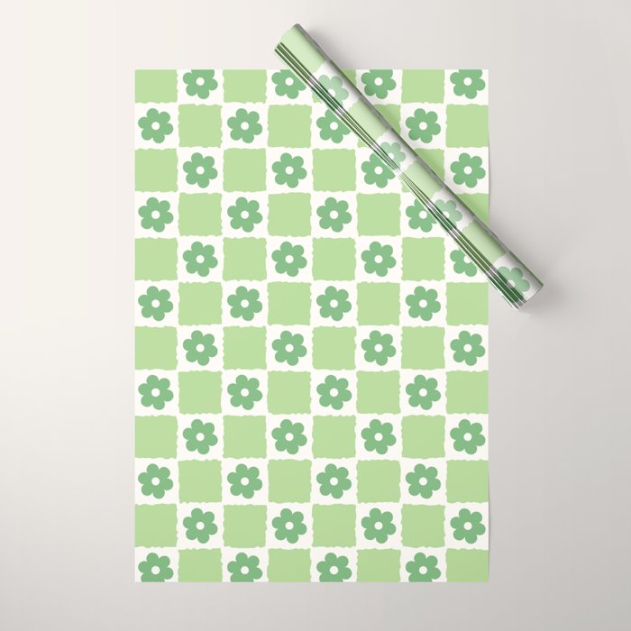 Flower Check in Forest Green Pattern Wrapping Paper Gallery Image 1