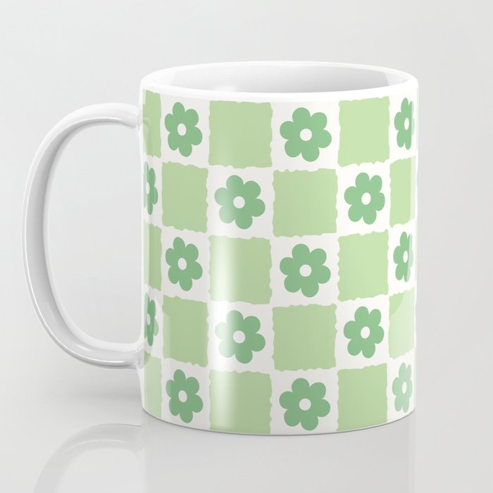 Flower Check in Forest Green Pattern Coffee Mug Gallery Image 3