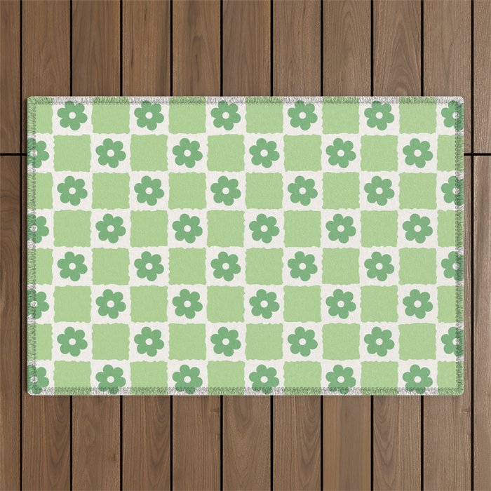 Flower Check in Forest Green Pattern Outdoor Rug Gallery Image 1