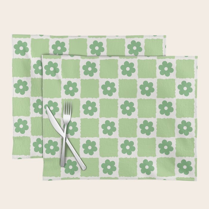 Flower Check in Forest Green Pattern Placemat Gallery Image 1