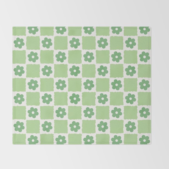 Flower Check in Forest Green Pattern Throw Blanket Gallery Image 2