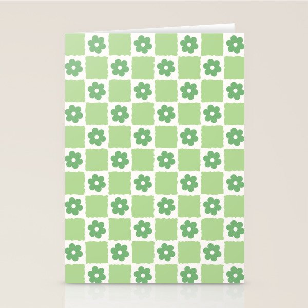 Flower Check in Forest Green Pattern Stationery Card Gallery Image 1