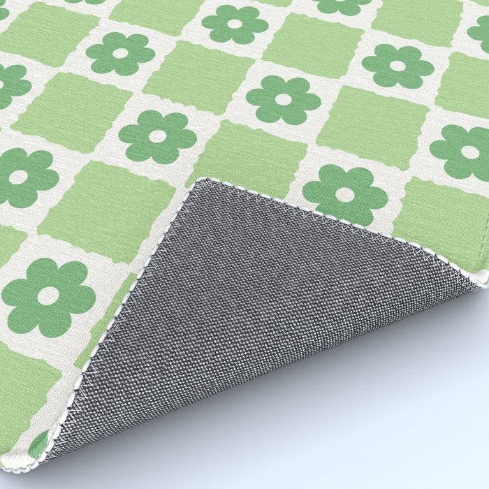 Flower Check in Forest Green Pattern Rug Gallery Image 4