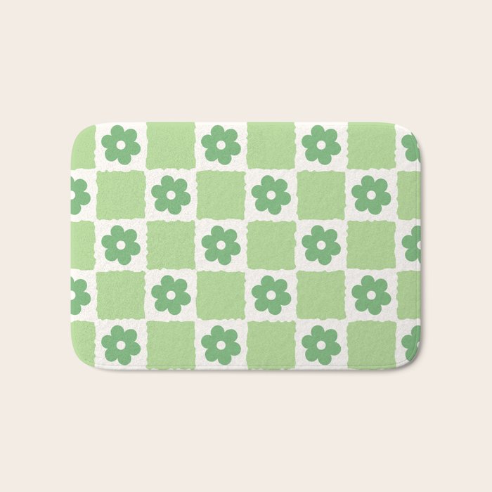 Flower Check in Forest Green Pattern Bath Mat Gallery Image 1