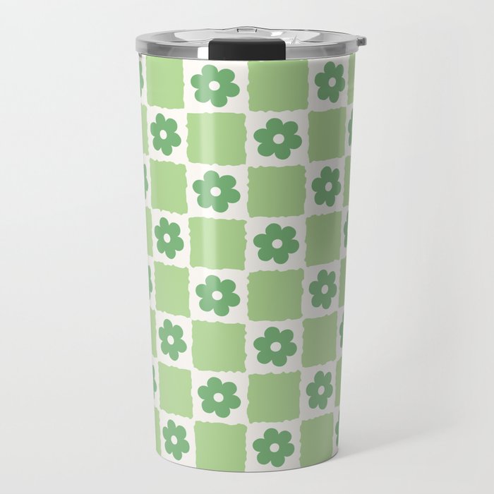 Flower Check in Forest Green Pattern Travel Mug Gallery Image 1