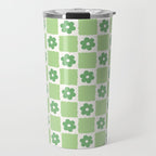 Flower Check in Forest Green Pattern Travel Mug Gallery Image 1