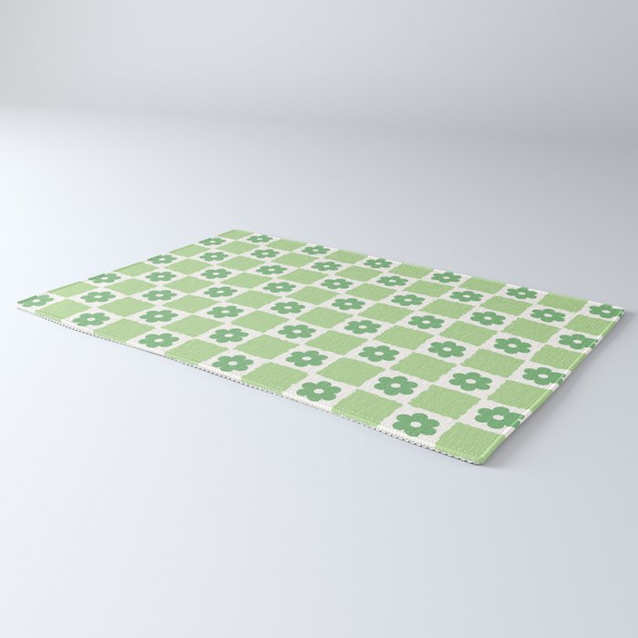 Flower Check in Forest Green Pattern Rug Gallery Image 3