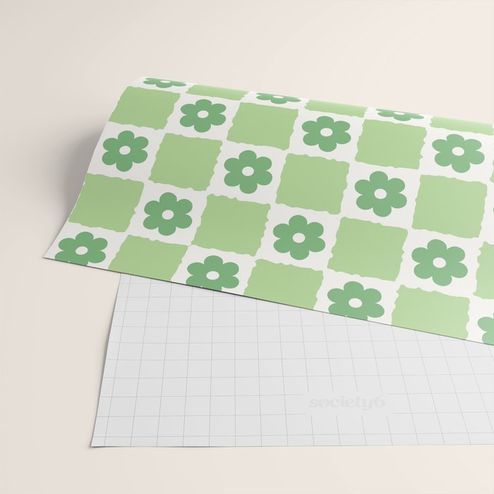Flower Check in Forest Green Pattern Wrapping Paper Gallery Image 2