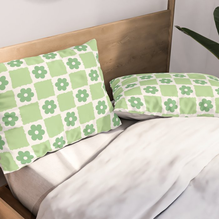 Flower Check in Forest Green Pattern Pillow Sham Gallery Image 2