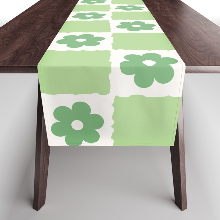 Flower Check in Forest Green Pattern Table Runner Gallery Image 1