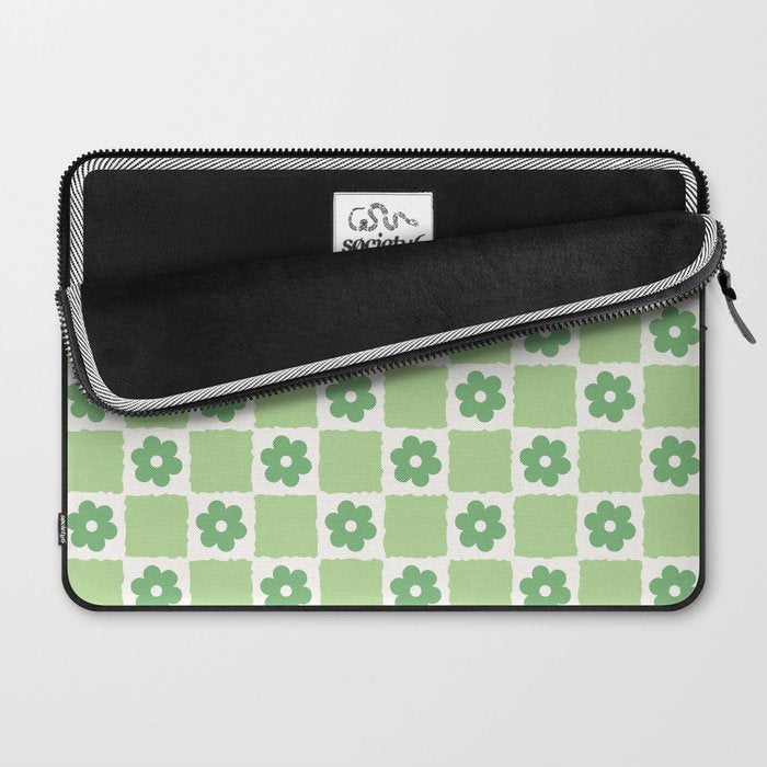 Flower Check in Forest Green Pattern Laptop Sleeve Gallery Image 2