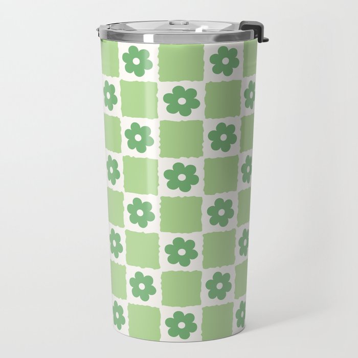 Flower Check in Forest Green Pattern Travel Mug Gallery Image 2