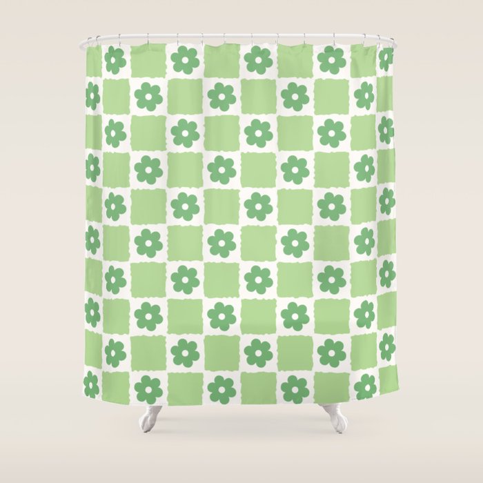 Flower Check in Forest Green Pattern Shower Curtain Gallery Image 1