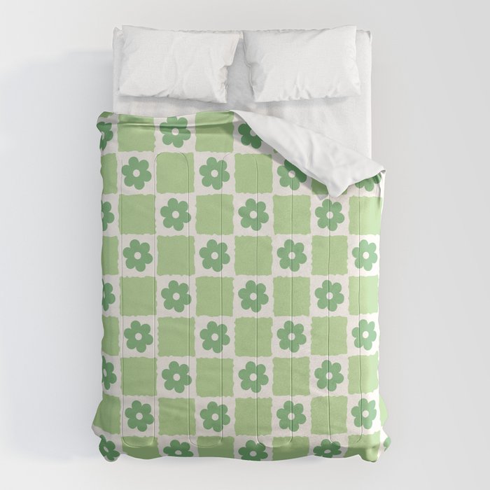 Flower Check in Forest Green Pattern Comforter Gallery Image 6