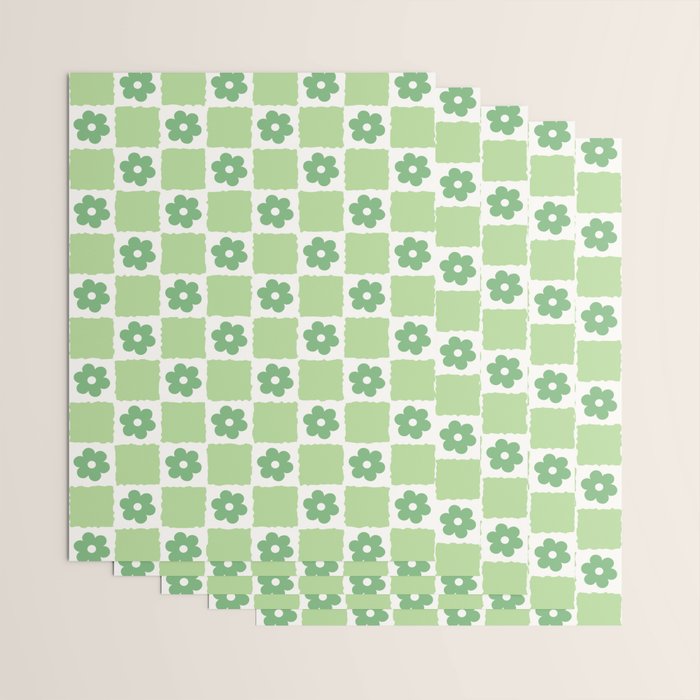 Flower Check in Forest Green Pattern Wrapping Paper Gallery Image 3