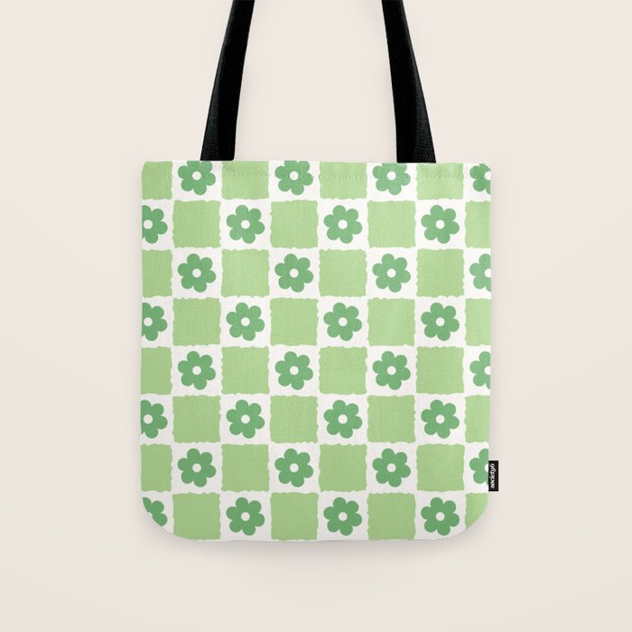 Flower Check in Forest Green Pattern Tote Bag Gallery Image 1