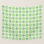 Flower Check in Forest Green Pattern Wall Tapestry Gallery Image 4