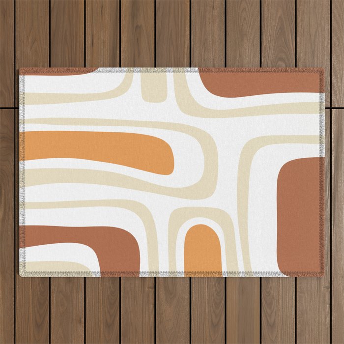 Palm Springs Mid-Century Minimalist Abstract Brown Ochre Beige White Outdoor Rug Gallery Image 1