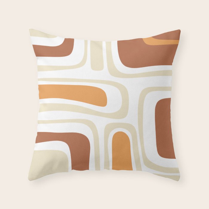 Palm Springs Mid-Century Minimalist Abstract Brown Ochre Beige White Throw Pillow Gallery Image 1