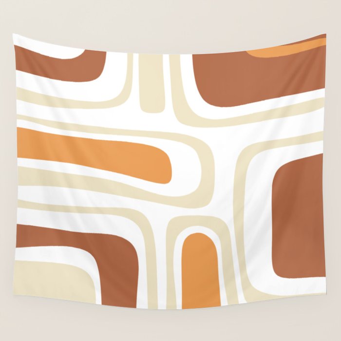 Palm Springs Mid-Century Minimalist Abstract Brown Ochre Beige White Wall Tapestry Gallery Image 4