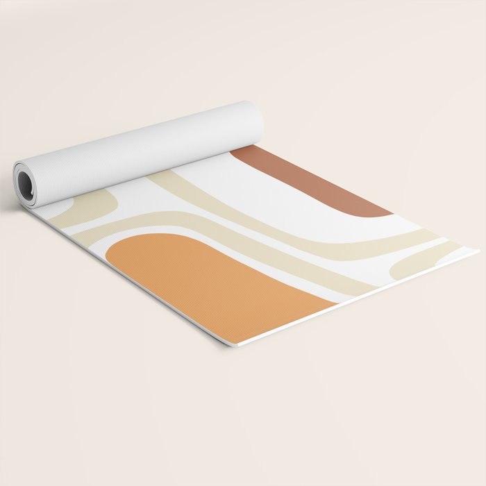 Palm Springs Mid-Century Minimalist Abstract Brown Ochre Beige White Yoga Mat Gallery Image 2