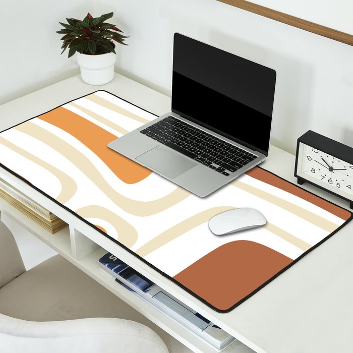 Palm Springs Mid-Century Minimalist Abstract Brown Ochre Beige White Desk Mat Gallery Image 2
