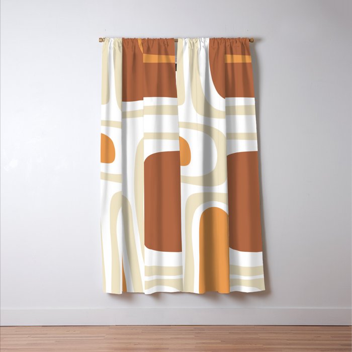 Palm Springs Mid-Century Minimalist Abstract Brown Ochre Beige White Window Curtain Gallery Image 3