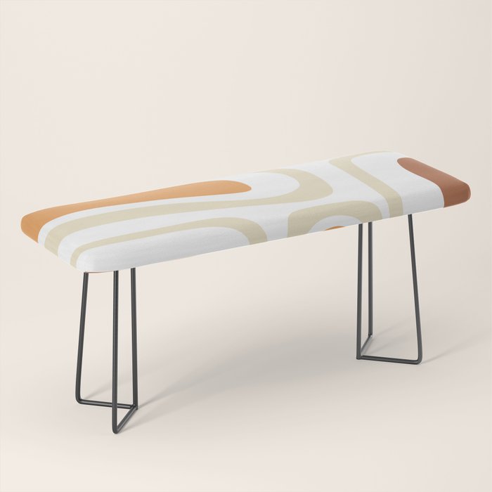 Palm Springs Mid-Century Minimalist Abstract Brown Ochre Beige White Bench Gallery Image 1