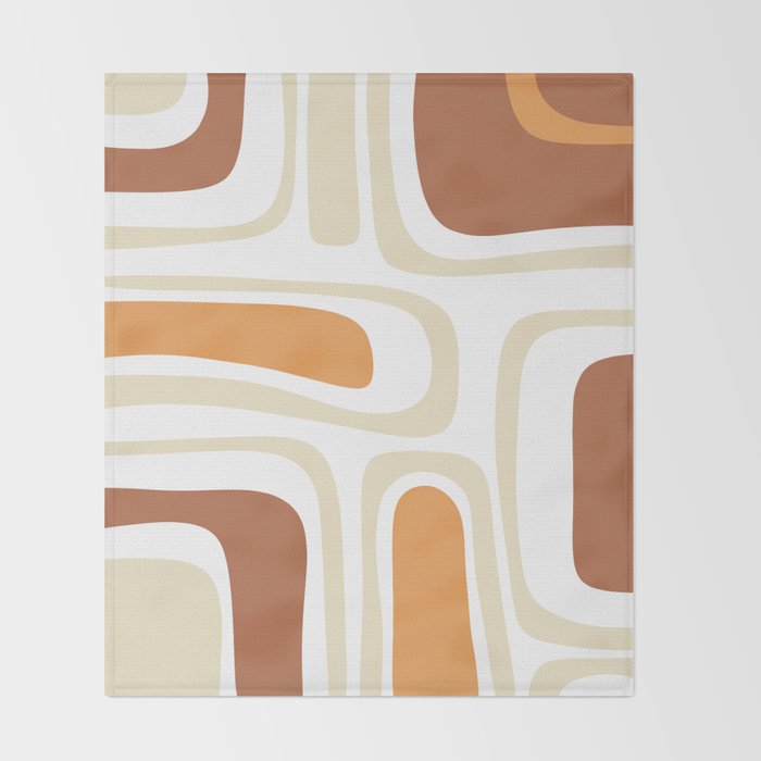 Palm Springs Mid-Century Minimalist Abstract Brown Ochre Beige White Throw Blanket Gallery Image 2